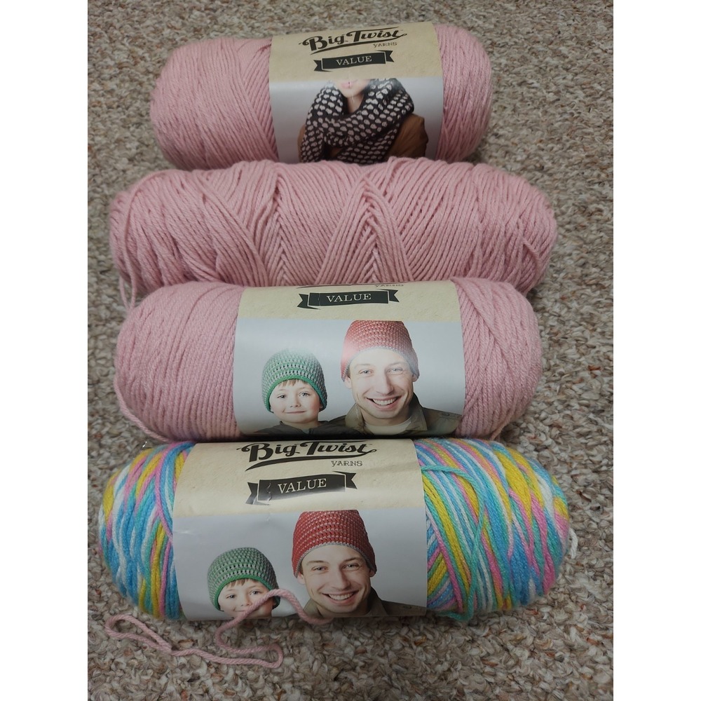 Big Twist Value Yarn Lot Of 4‎ Medium 4 100% Acrylic / Light Rose Nursery Rhyme